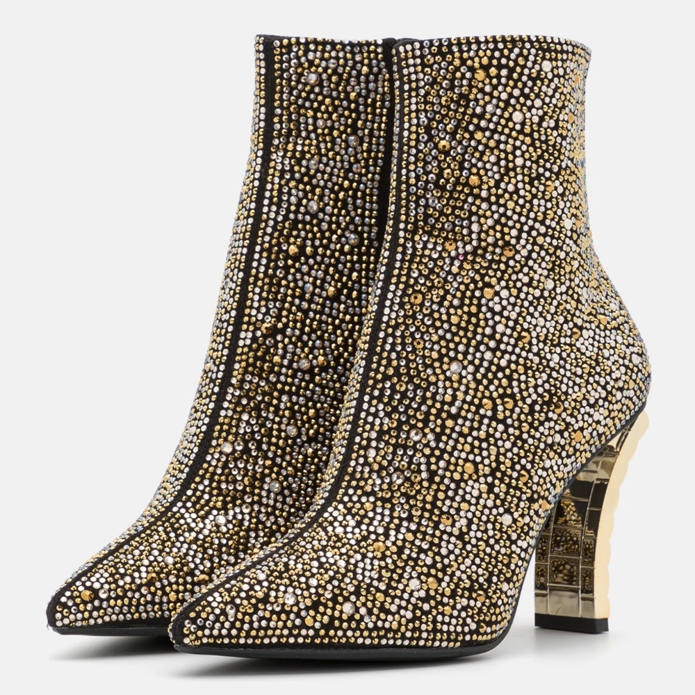 NEW Aldo Black/Gold Studded Lure Curved Heel Ankle Booties 6 - Picture 10 of 12